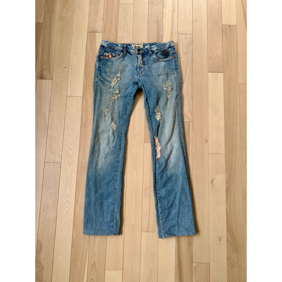 Parasuco Y2K Straight Leg Jeans Rhinestone “Rock Me Baby” Distress 28 - Picture 2 of 14